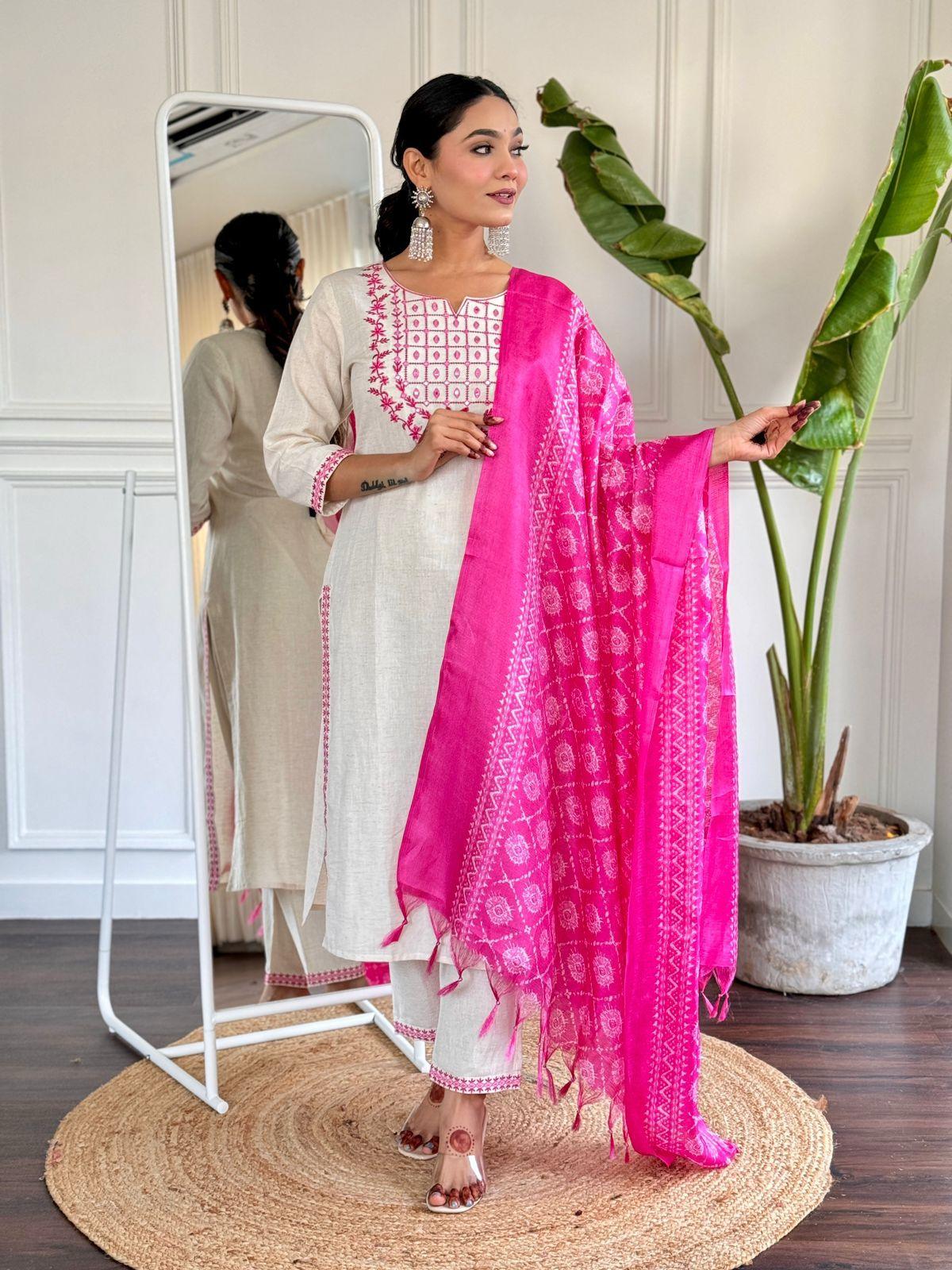 lavena white cotton suit