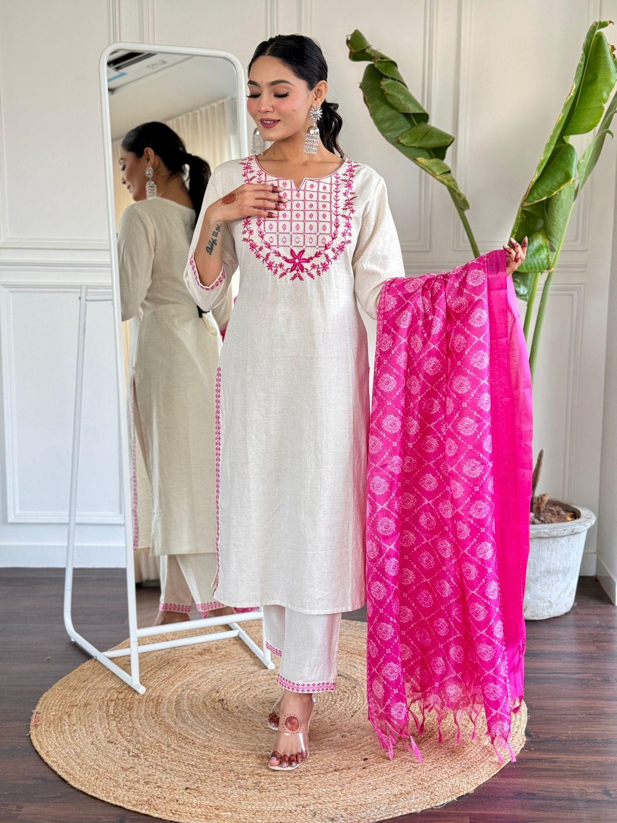 lavena white cotton suit