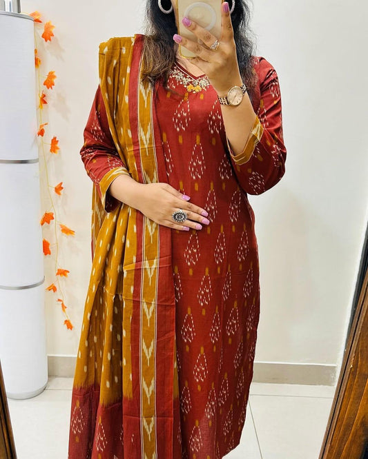 Women Beautiful Cotton Kurta and Pant With Dupatta