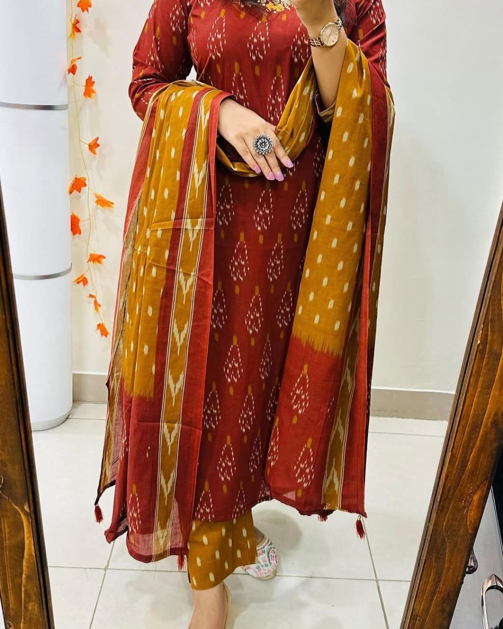 Women Beautiful Cotton Kurta and Pant With Dupatta