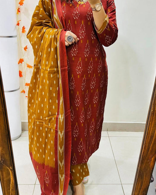 Women Beautiful Cotton Kurta and Pant With Dupatta