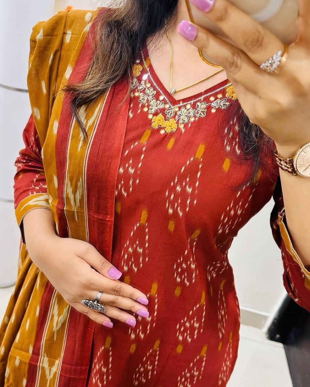 Women Beautiful Cotton Kurta and Pant With Dupatta
