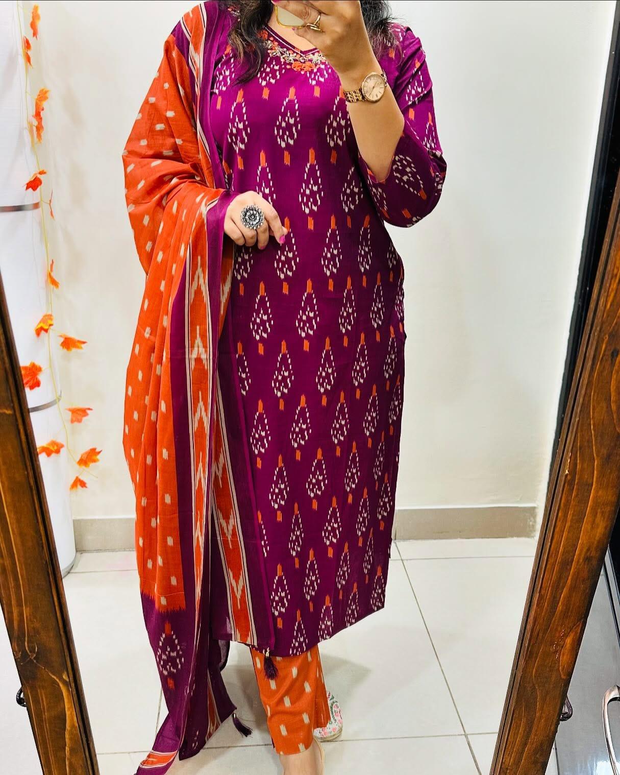 Women Beautiful Cotton Kurta and Pant With Dupatta