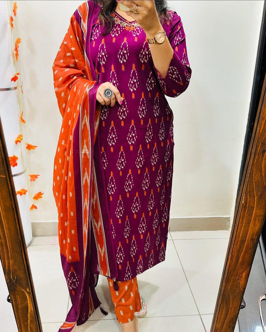 Women Beautiful Cotton Kurta and Pant With Dupatta