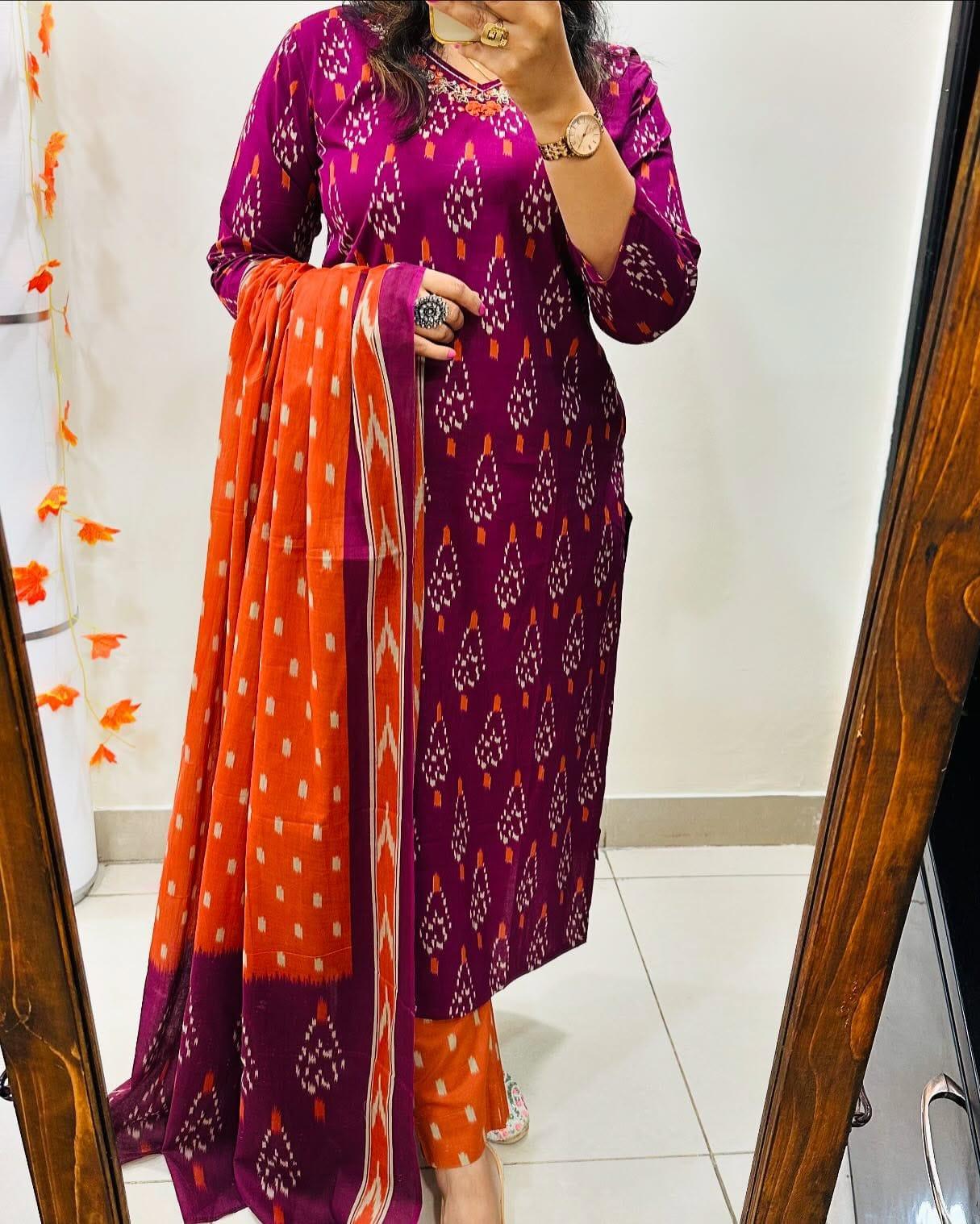Women Beautiful Cotton Kurta and Pant With Dupatta