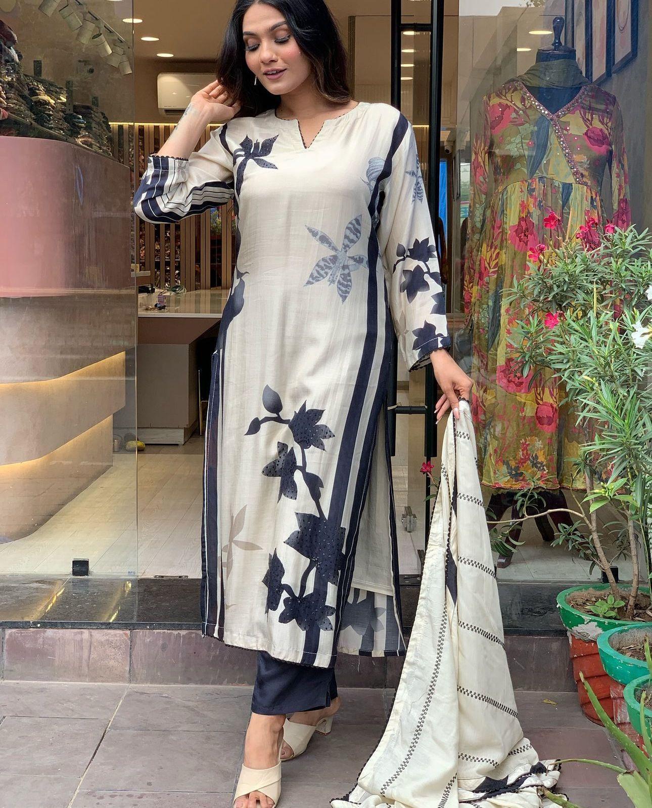 lavena white and black dupatta cotton suit