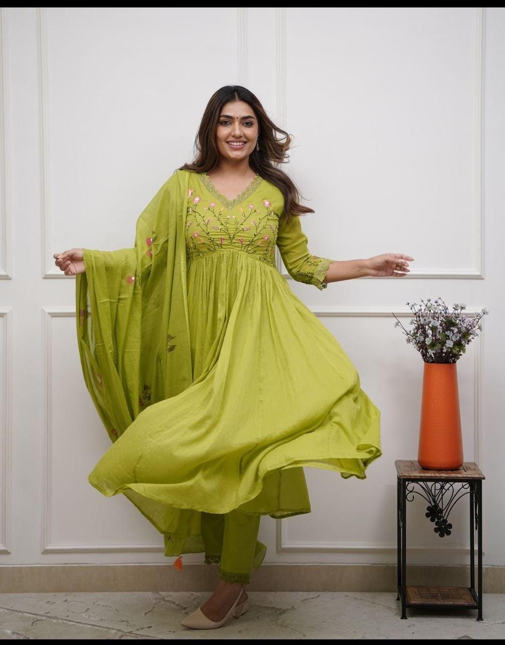 Tanawana Wine lemon Green  Suit Set